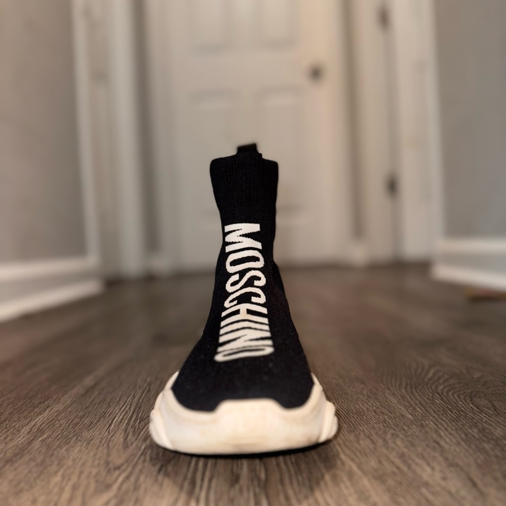 Moschino Teen Teddy Sock Sneakers - Black/White Logo - Made in Italy